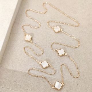 Collana quadrifogli - Ottone placcato oro e madreperla - Bianco