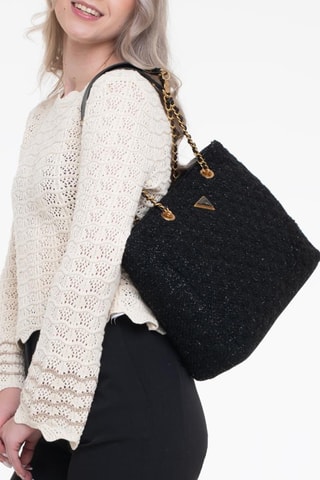 Sac porté épaule en tweed Giully - Noir - Guess