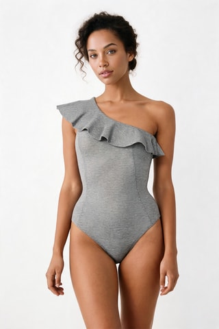 Maillot 1 pièce asymétrique - Gris chiné
