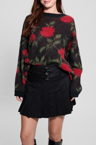 Pull en laine Roses - Noir et rouge