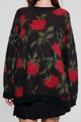 Pull en laine Roses - Noir et rouge
