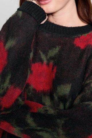 Pull en laine Roses - Noir et rouge