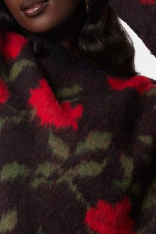 Pull en laine Roses - Noir et rouge