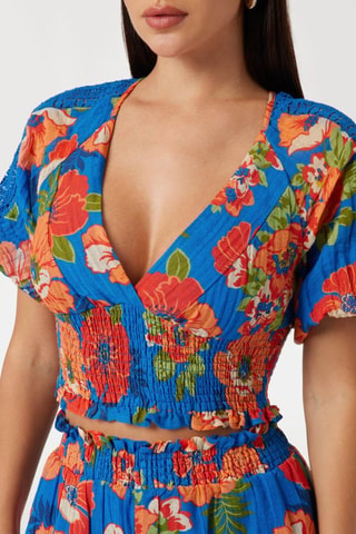 Crop top en ramie Ariana - Indigo et orange