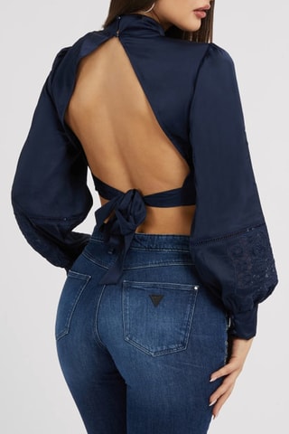 Crop top bi-matière - Bleu marine