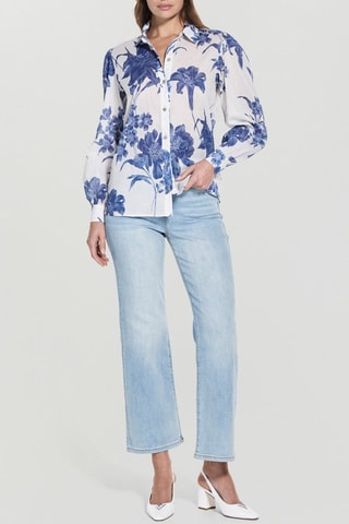 Chemisier en ramie Clara - Blanc et bleu cobalt