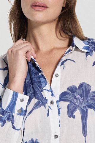 Chemisier en ramie Clara - Blanc et bleu cobalt