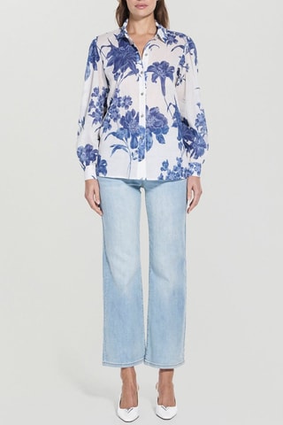 Chemisier en ramie Clara - Blanc et bleu cobalt