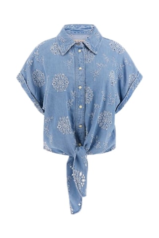 Chemisier en jean et en broderie anglaise Brigitte - Bleu clair - Guess