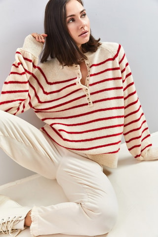 Maglia - Beige e rosso