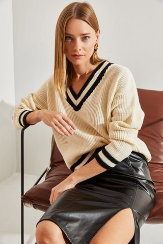 Maglia regular - Beige e nero