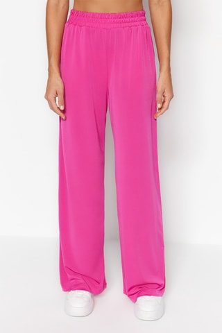 Pantaloni wide legs a vita alta - Fucsia