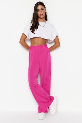 Pantaloni wide legs a vita alta - Fucsia