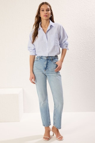 Jeans straight a vita alta - Celeste