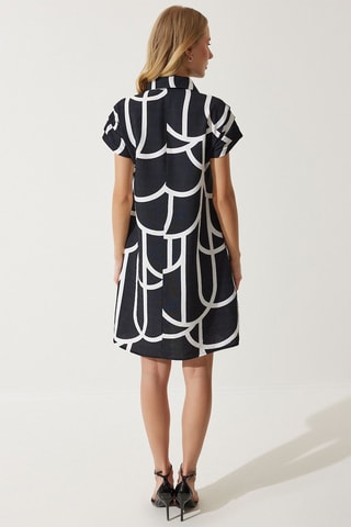 Abito a trapezio in lino - Bianco e nero