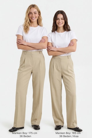 Pantaloni wide legs a vita alta - Taupe