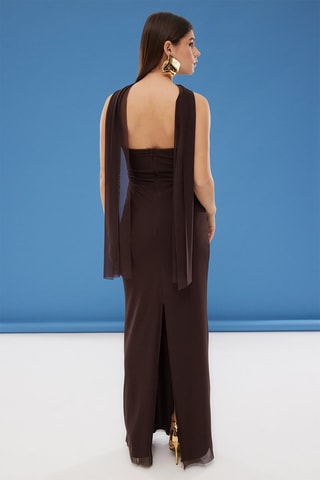 Abito bustier e foulard - Marrone