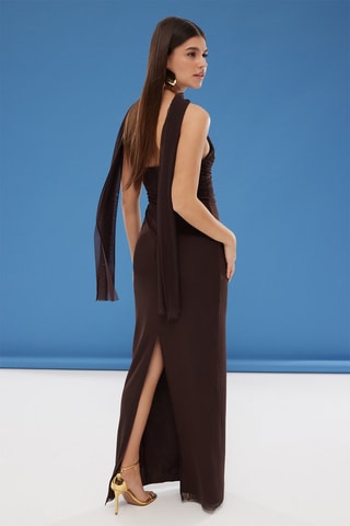 Abito bustier e foulard - Marrone