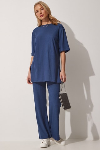 T-shirt e pantaloni wide legs - Indaco
