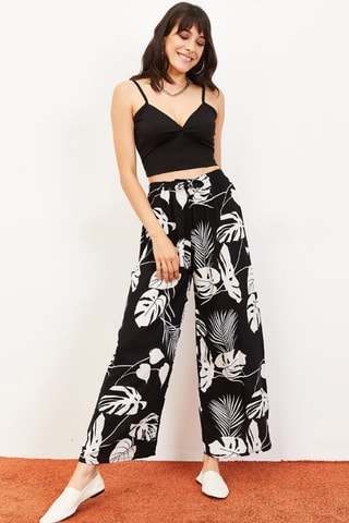 Pantaloni larghi a vita alta - Nero e bianco