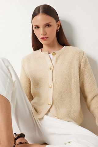 Cardigan regular in lana - Ecrù