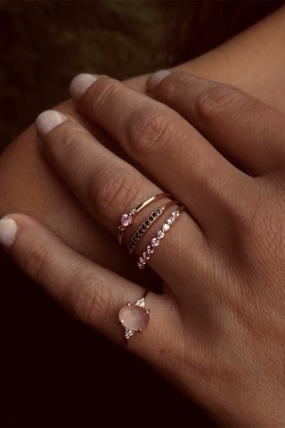 Ring - Zilver Doublé Roségoud, Diamanten en Kwarts