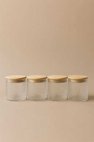 4 Bewaarpotten met Bamboe Deksels - 375 ml