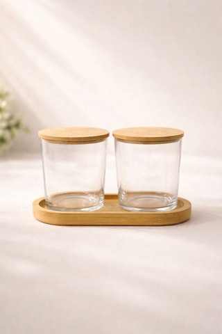 2 Bewaarpotten met Bamboe Deksels - 350 ml