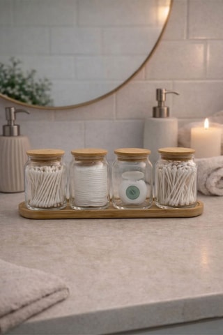 5 Bewaarpotten en Bamboe Deksels - 290 ml