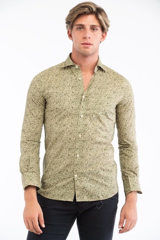 Camisa slim fit - Incotex - Beige y verde