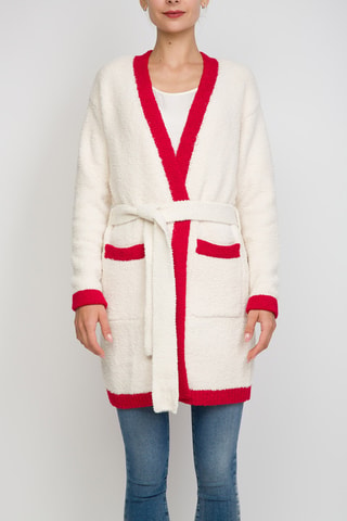 Cárdigan largo - Twinset - Blanco y rojo