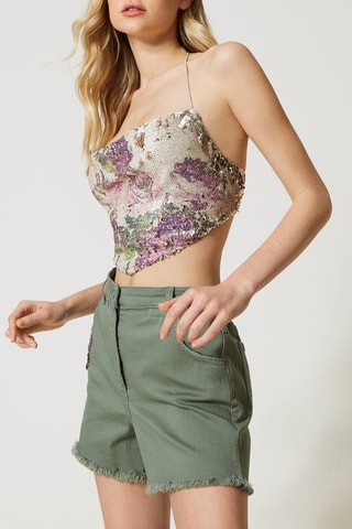 Crop top - Twinset - Blanco, rosa y verde