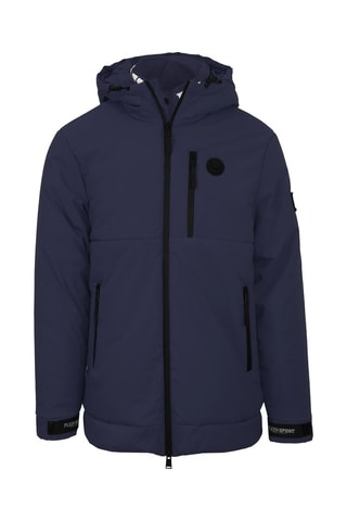 Parka con capucha - Negro, azul y gris
