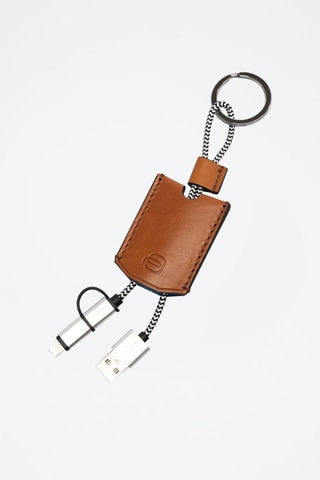 Tarjetero y llavero USB de piel - Piquadro - Camel