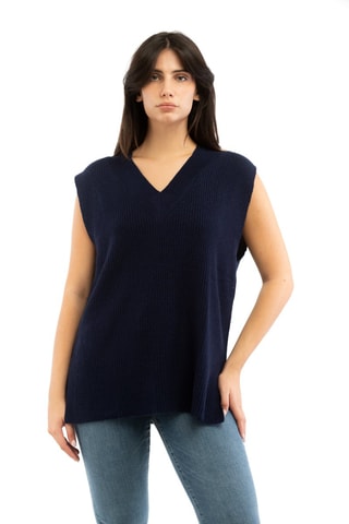 Camiseta de lana y cachemir  - Azul marino
