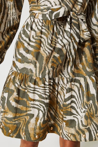 Vestido avolantado - Blanco, verde y marrón