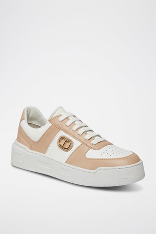 Zapatillas de piel - Blanco y marrón