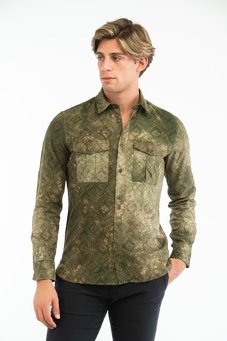 Camisa regular fit - Incotex - Beige y verde