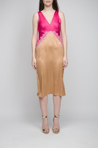 Midi-jurk - Bruin en roze