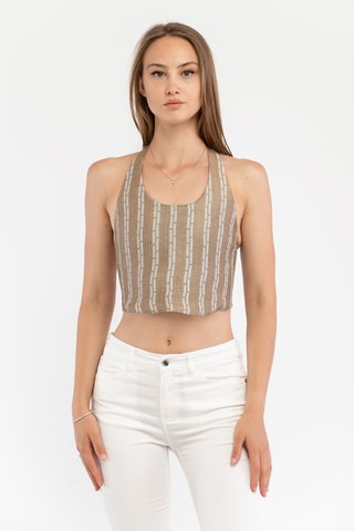 Crop top de lino y seda - Armani Collezioni - Marrón y gris