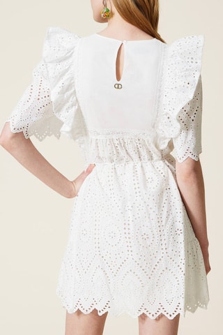 Vestido evasé con bordado inglés - Twinset - Blanco