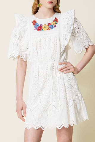 Vestido evasé con bordado inglés - Twinset - Blanco