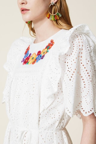 Vestido evasé con bordado inglés - Twinset - Blanco