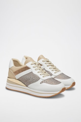 Zapatillas de cuña - Beige y blanco