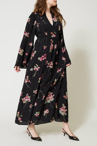 Vestido largo - Twinset - Negro, verde y rosa