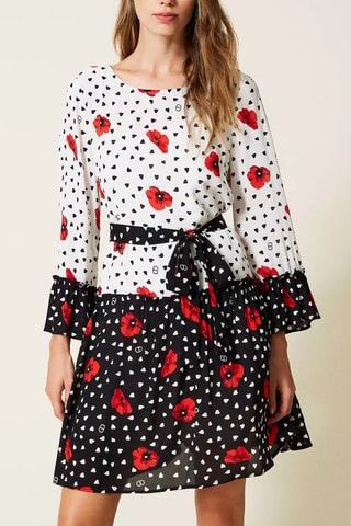 Vestido evasé - Twinset - Blanco y negro