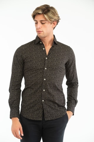 Camisa slim fit - Incotex - Negro y beige