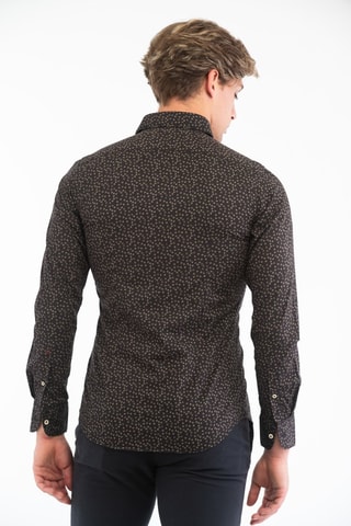 Camisa slim fit - Incotex - Negro y beige