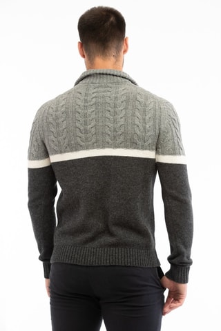 Cárdigan slim fit de lana virgen - Blanco y gris