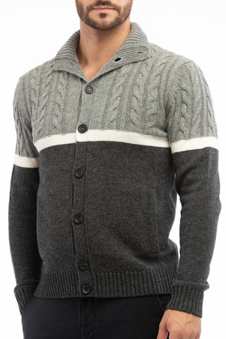 Cárdigan slim fit de lana virgen - Blanco y gris